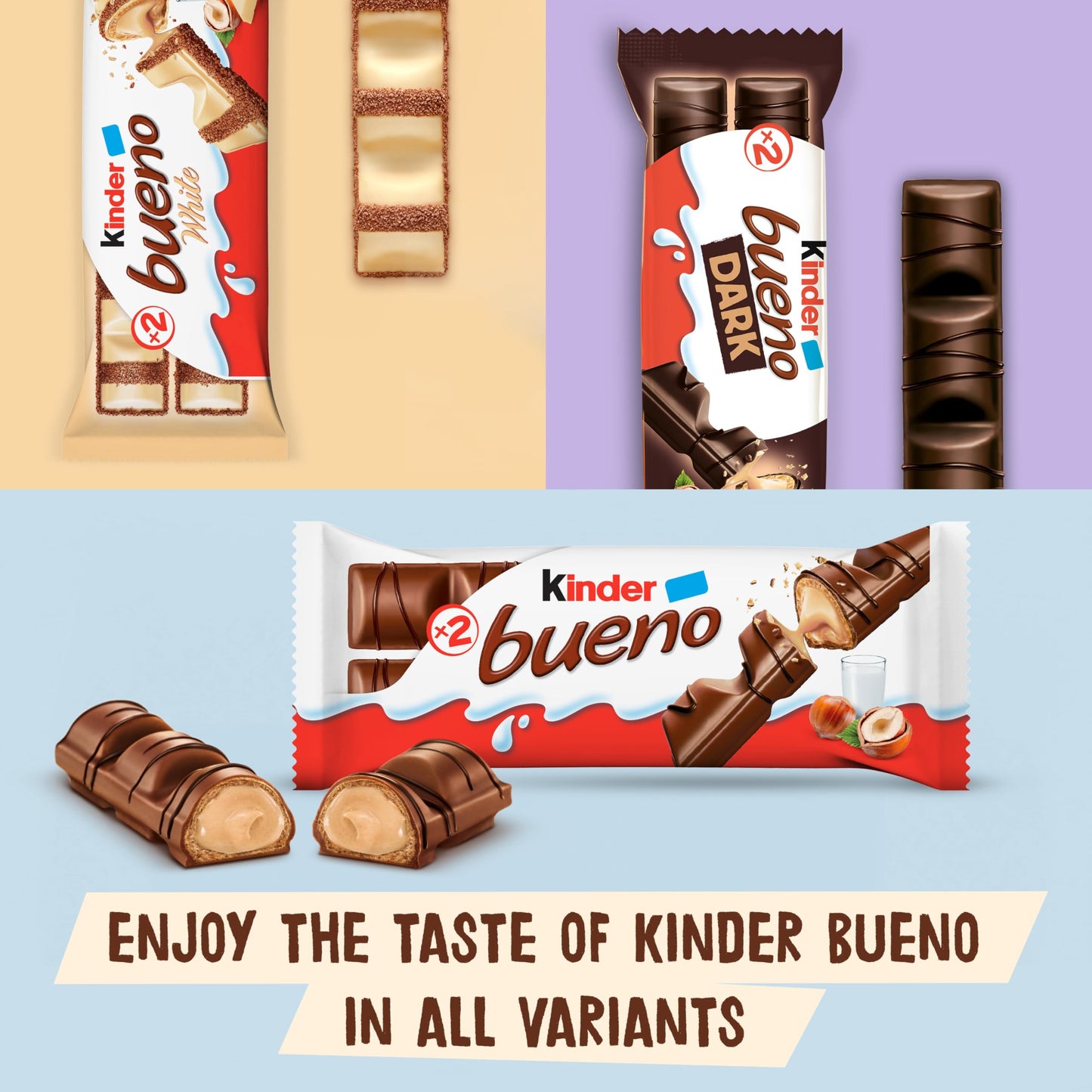 Kinder Bueno Wafer Twin Bars, Bulk Chocolate Gift Pack, Milk Chocolate Covered Wafer with Milky and Hazelnut Filling, Pack of 30 x 2 (60pcs)