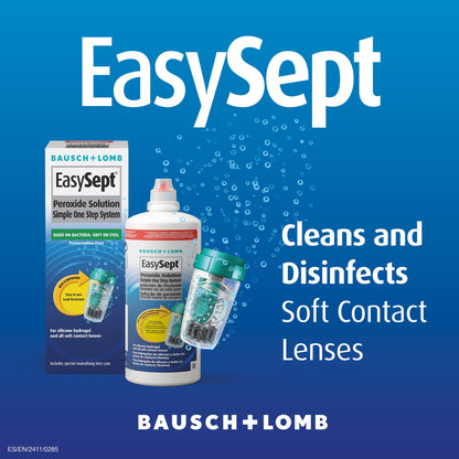 EasySept Hydrogen Peroxide Multipack, 3x 360ml Contact Lens Solution Simple One Step System for Disinfection of Soft Contact Lenses & Lens Case with Neutralising Disc, Suitable for Sensitive Eyes