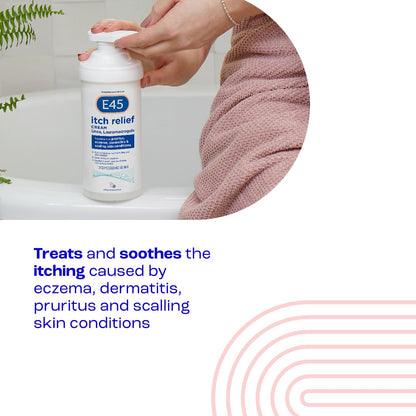 E45 Itch Relief Cream 500g – Treatment for Eczema, Dry Skin, Dermatitis and Itchy Skin – Instant 24-Hour Hydration with Urea for Moisture Retention - Perfume free and dermatologically tested