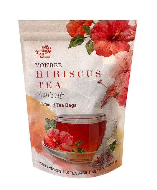 Vonbee Premium Hibiscus Tea Piramid Tea Bags, 60 Tea Bags