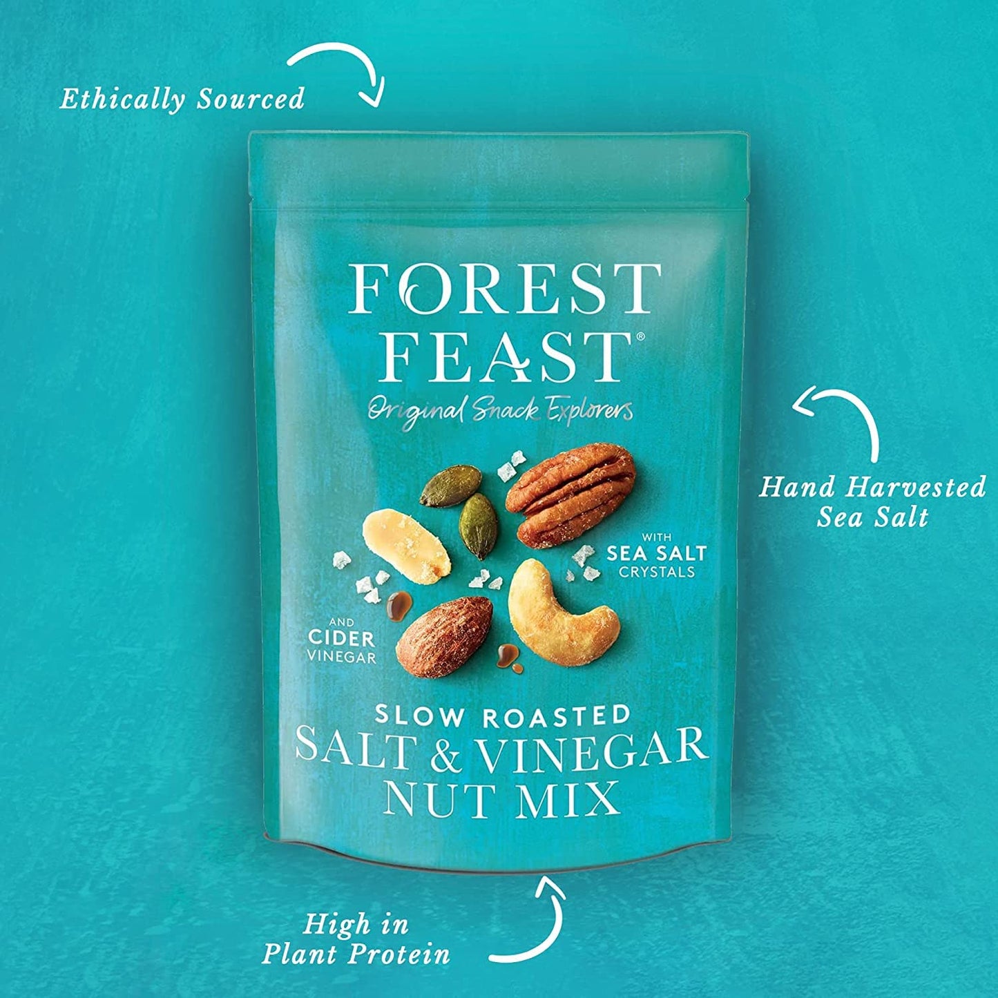 Forest Feast Slow Roasted Salt & Vinegar Nut Mix 1kg | Sea Salt & Cider Vinegar Roasted Nut Mix with Cashews, Almonds, Peanuts, Pecans & Pumpkin Seeds | Vegan Snack