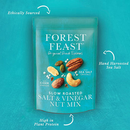 Forest Feast Slow Roasted Salt & Vinegar Nut Mix 1kg | Sea Salt & Cider Vinegar Roasted Nut Mix with Cashews, Almonds, Peanuts, Pecans & Pumpkin Seeds | Vegan Snack