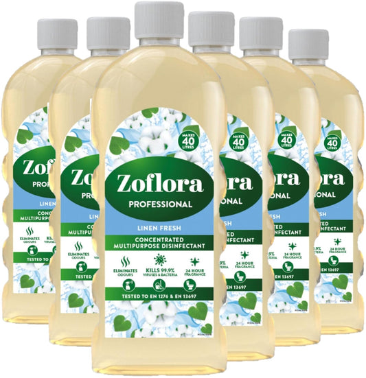 Zoflora Concentrated Linen Fresh Disinfectant Liquid, 1 Litre, Powerful Antibacterial & Multi-Surface Cleaner, Kills 99.9% of Bacteria & Viruses (6 Units)