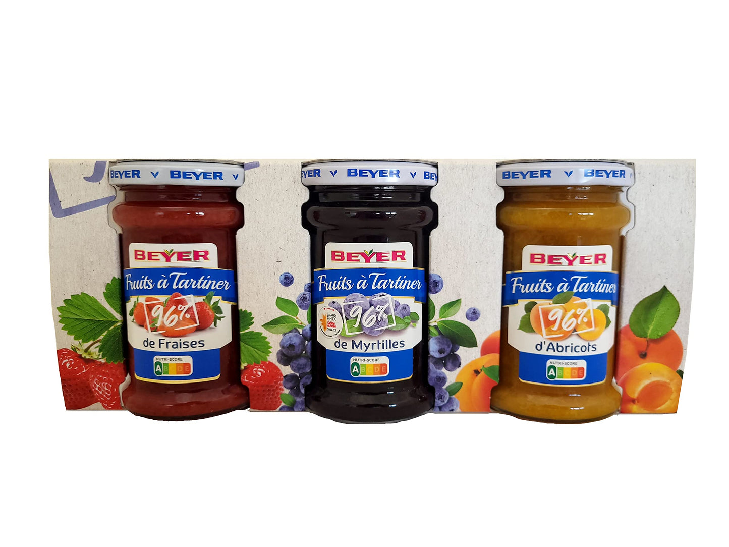 BEYER - Nutriscore A - 3 x Fruit Spreads (Strawberries, Blueberries, Apricots) - 96% Fruit