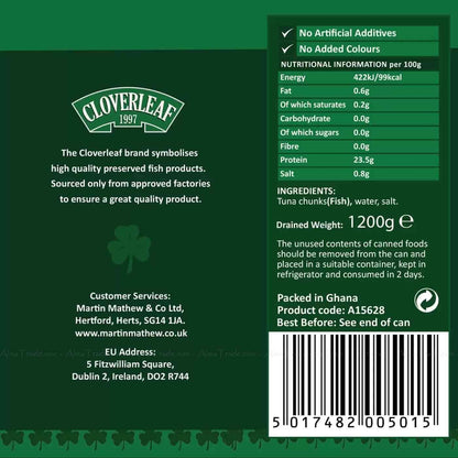 Cloverleaf Tuna Chunks in Brine Tin Foods Fish Large Catering Can Pack 1.705kg | Drained Weight 1.2 KG | Ideal for Event Caterings & Salads | Sold by Essential Products