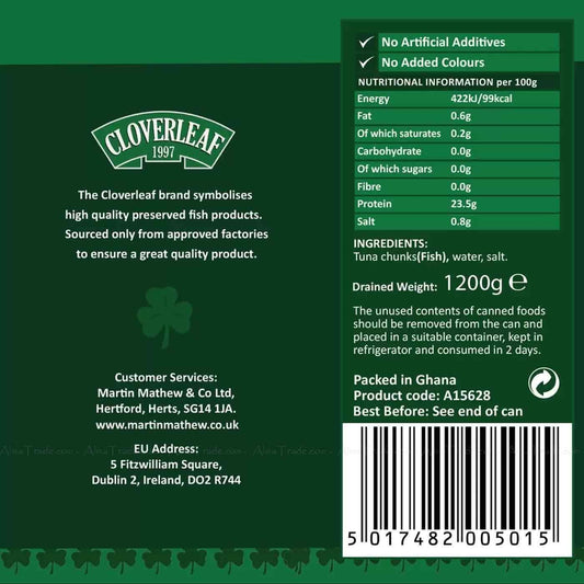 Cloverleaf Tuna Chunks in Brine Tin Foods Fish Large Catering Can Pack 1.705kg | Drained Weight 1.2 KG | Ideal for Event Caterings & Salads | Sold by Essential Products