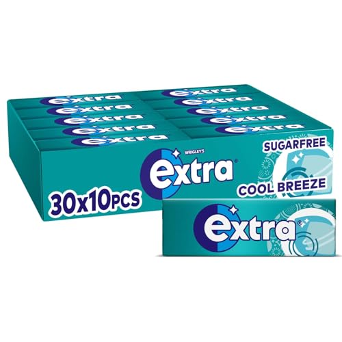 Wrigley Extra Chewing Gum Sugar Free, Cool Breeze Flavour, 30 Packs of 10