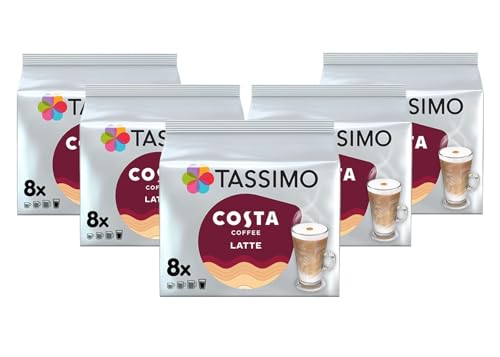 Tassimo Costa Latte Coffee Pods - 10 Packs (Total 80 Costa Coffee Latte Drinks)