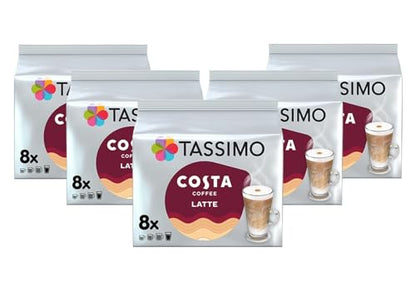 Tassimo Costa Latte Coffee Pods - 10 Packs (Total 80 Costa Coffee Latte Drinks)