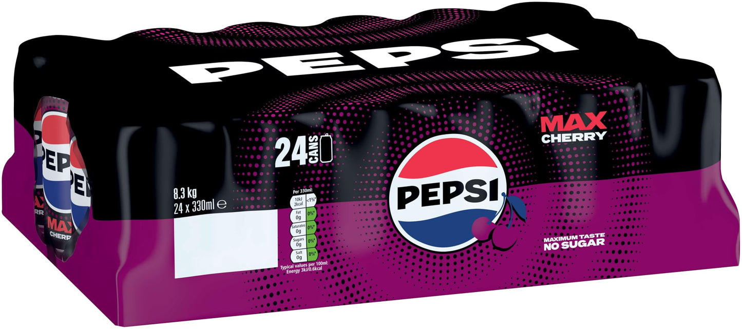 Pepsi Max Cherry No Sugar Cola Cans 24 x 330ml