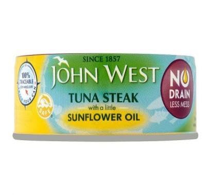 John West Tuna Steak in Sunflower Oil, No Drain, 5 x 110g Cans, High Protein