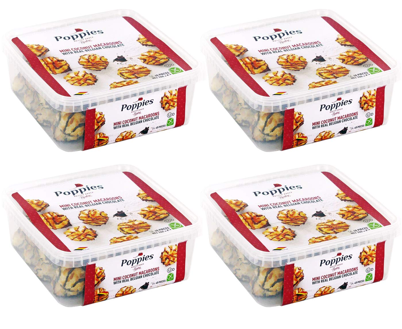 Poppies Master Baker Mini Coconut Macaroons with Real Belgian Chocolate - 700g (Pack of 4)