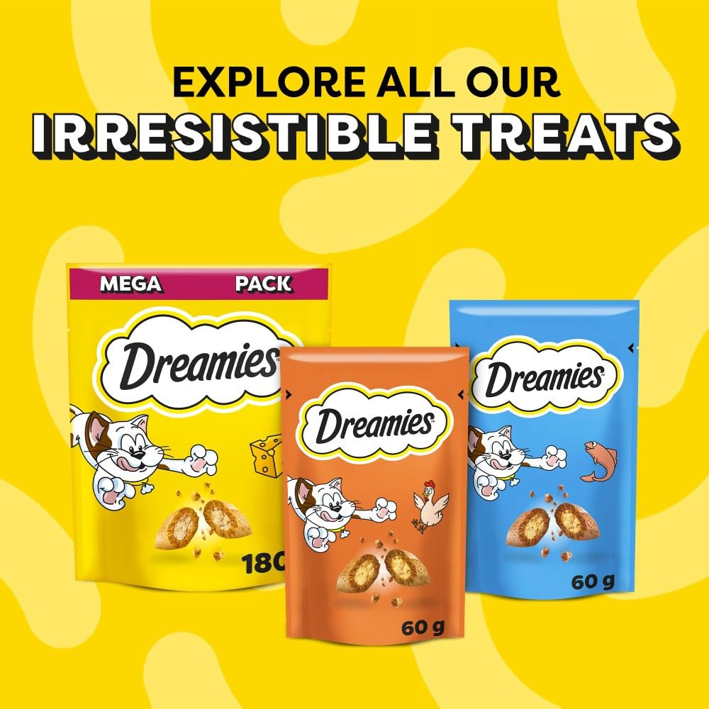 DREAMIES - Tempting Cat Treats - 8 x 60 g - Beef - Multipack Biscuits - 8 Pouches