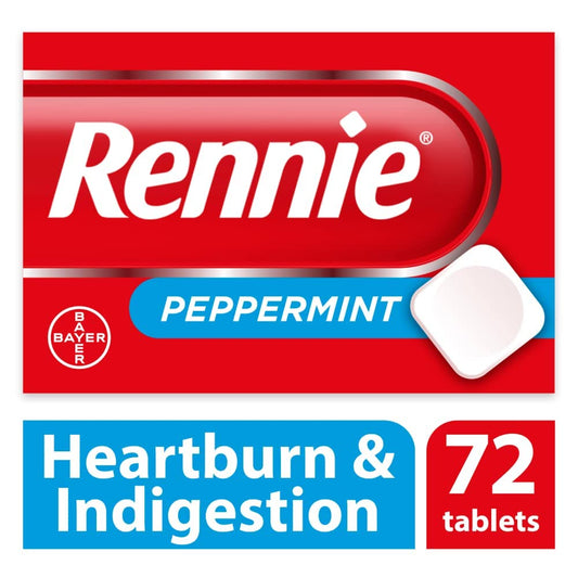 Rennie Peppermint Heartburn Tablets | Heartburn Relief | Indigestion Relief | Acid Reflux | Fast & Effective Antacids| Neutralises Excess Stomach Acid | On-the-go Chewable Tablets | 72 Tablets