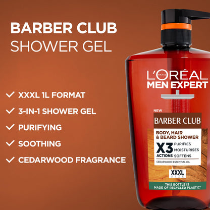 L'Oréal Men Expert, Pure Carbon, 5-in-1 XXL Shower Gel, A Total Action Body, Face, Hair Wash, Shave and Moisturiser Powered By Carbon, Total 5-in-1 Action, Large 1L Pump