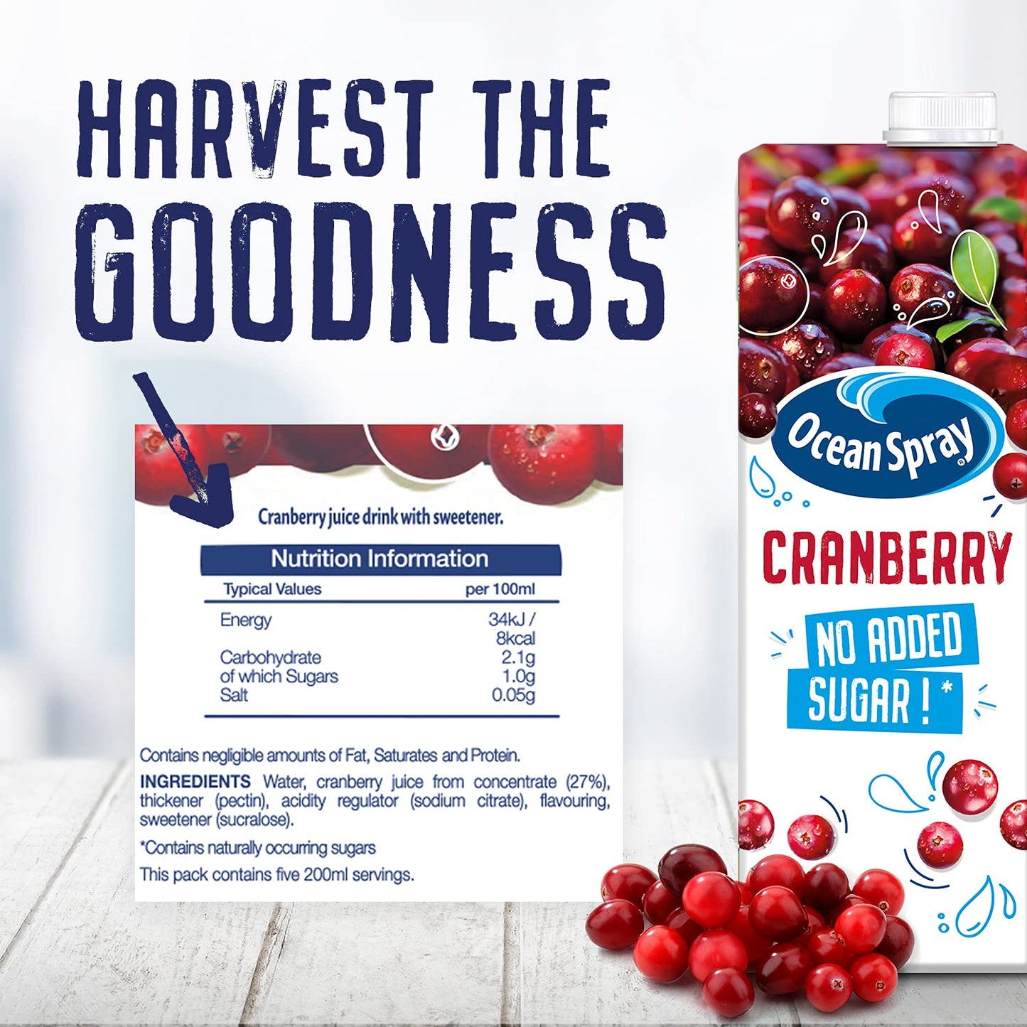 Ocean Spray Classic Cranberry Juice with No Added Sugar, 1L Carton (12-Pack)