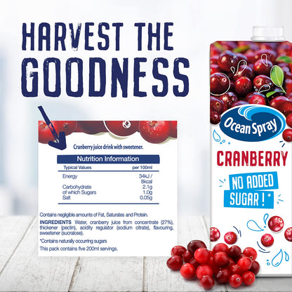 Ocean Spray Classic Cranberry Juice with No Added Sugar, 1L Carton (12-Pack)