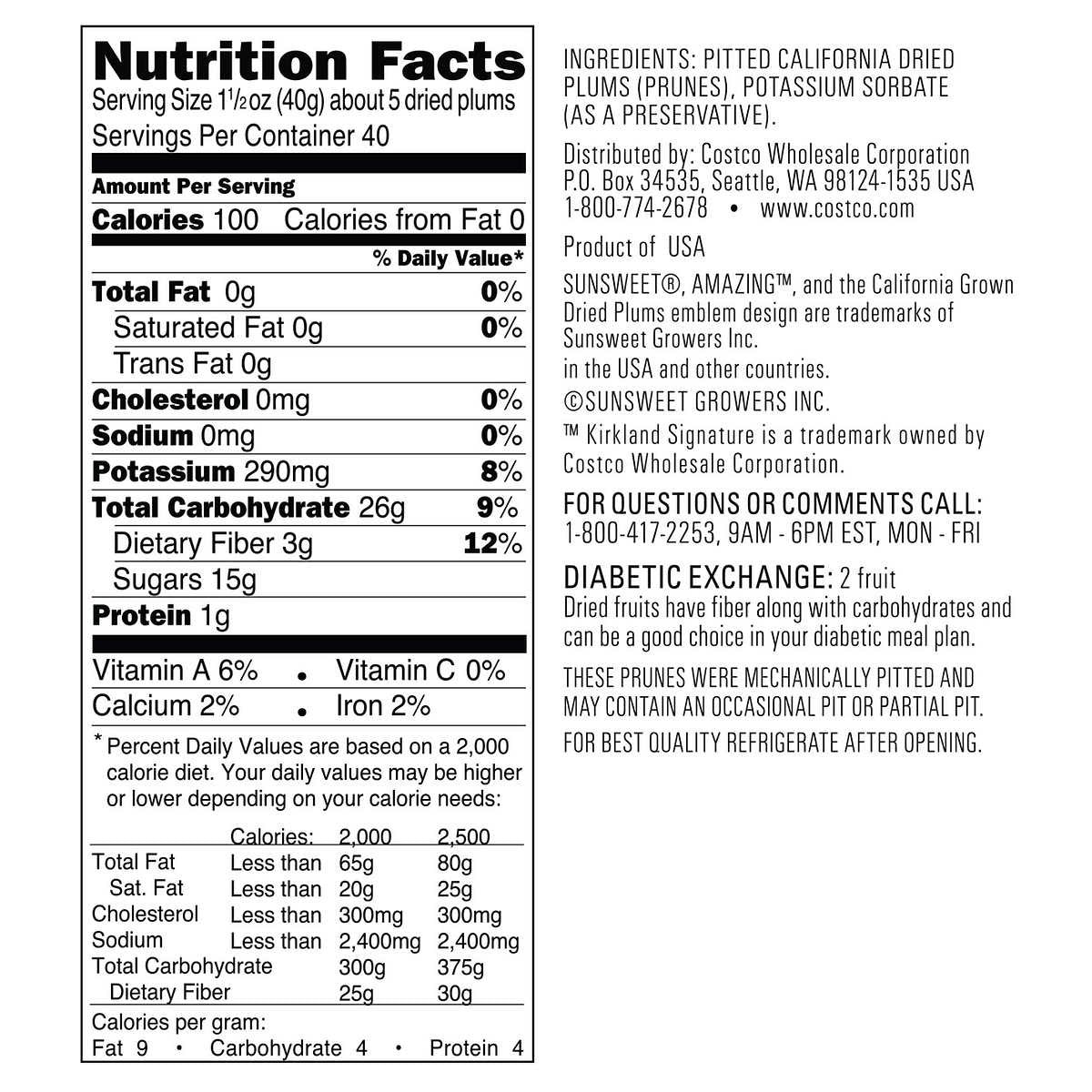 Kirkland Signature Expect More Sunsweet Whole Dried Plums, 7 lbs