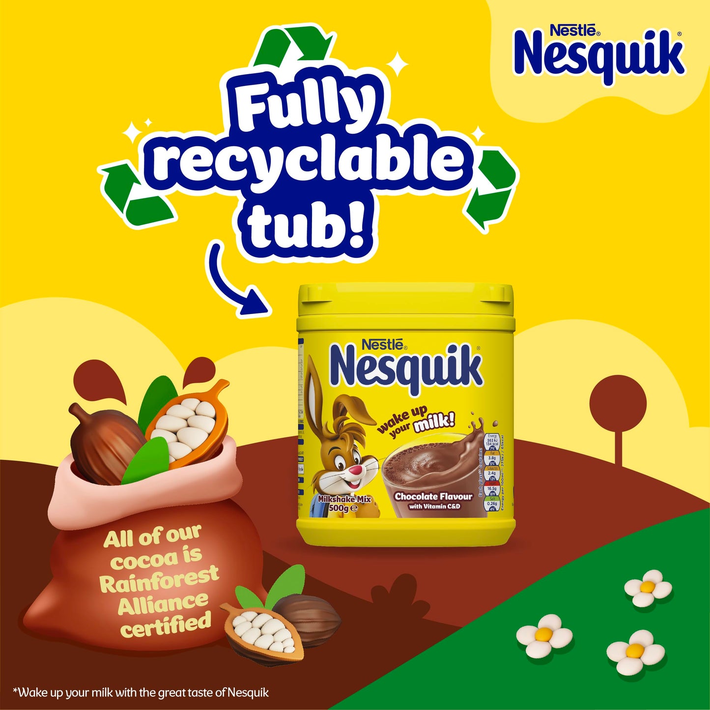 Nesquik Chocolate Flavoured Milkshake Powder, with Vitamin C & D, 1kg Tub (Pack of 1)