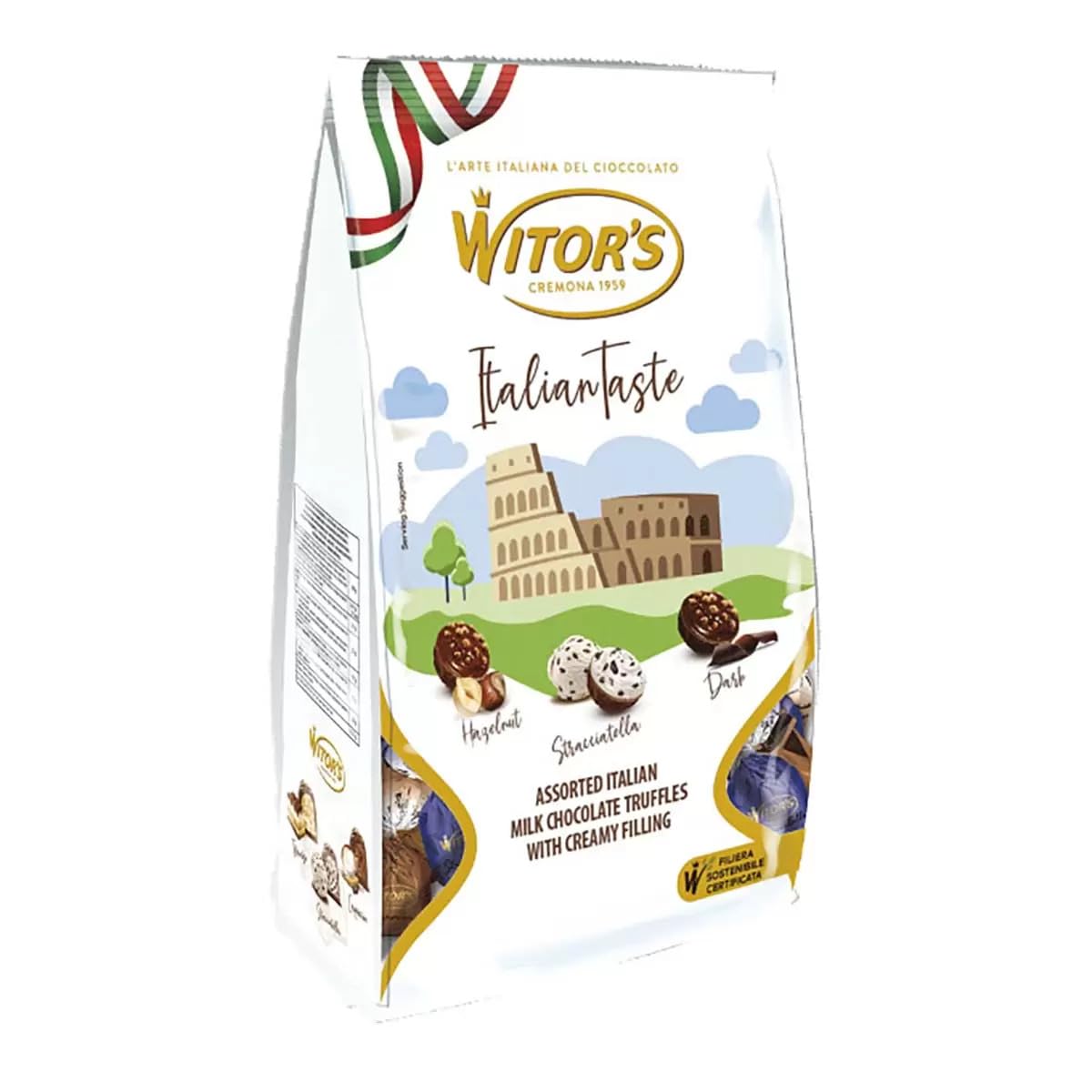 Witor's Italian Taste Assorted Milk Chocolate Truffles, Hazelnut and Stracciatella Filling, Cremona 1959
