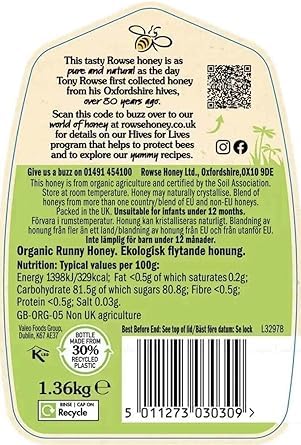 Rowse Easy Organic Clear Honey Pure Natural Smooth Taste Squeezy Pack of 1.36kg