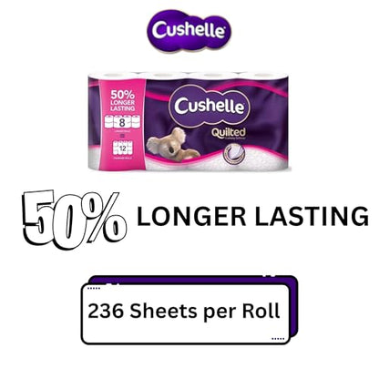 Cushelle Quilted 3-Ply Double Size 50% Longer Soft Absorbent Rolls 32 Pack - 236 Sheets, Micro Air Pockets for Extra Softness & Absorbency, Longer Lasting, FSC Certified