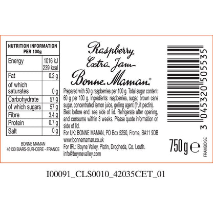 Bonne Maman Raspberry Conserve Breakfast Extra Jam Product of France Jar 750g